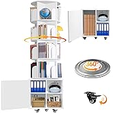 RUNSUNSPRI 6 Tier Rotating Bookshelf Spinning Bookshelf Tower 360° Revolving Bookcase with Storage Cabinet Corner Organizer Storage Round Carousel with Wheels, White