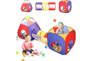 PigPigPen 3 in 1 Kids Play Tent with Tunnel, Square Tent House for Boys & Girls, Toddler Pop Up Playhouse Toy Baby Indoor/Outdoor, Gift Year Old Child (Classic 3pc Play Tent)