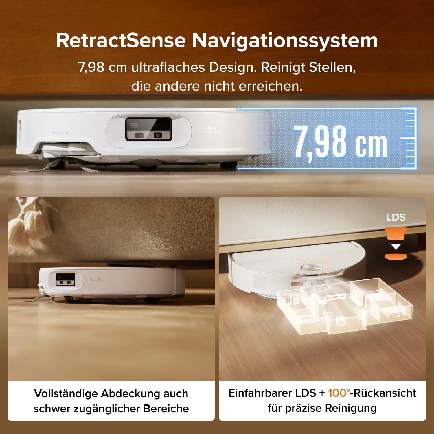 roborock Qrevo Edge 2 Set Saugroboter mit Wischfunktion&Hebarem Wischmopp, 25.000 Pa, Anti-Tangle, ultraflach 7,98 cm, 80 °C Heißwasser-Moppwäsche, FlexiArm-Technologie, AI-Hinderniserkennung(Weiß) 4