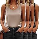 Velvelhall 4 Pack Women's Silk Satin Tank Top Camisole Sleeveless Work Undershirt Scoop Neck Lightweight Blouse Dressy Shirt