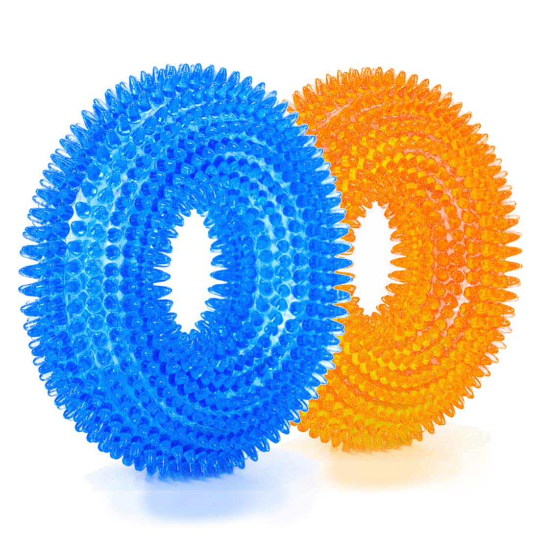 Beylos Durable Pet Puppy Dog Squeaky Chew Toys, Bite Resistant Non-Toxic Soft Natural Rubber, Dog Pet Chew Tooth Cleaning Ring Toy (2Pcs)