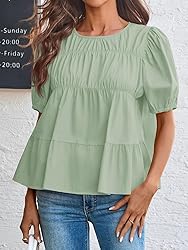 Tankaneo Womens Puff Sleeve Peplum Babydoll Tops
