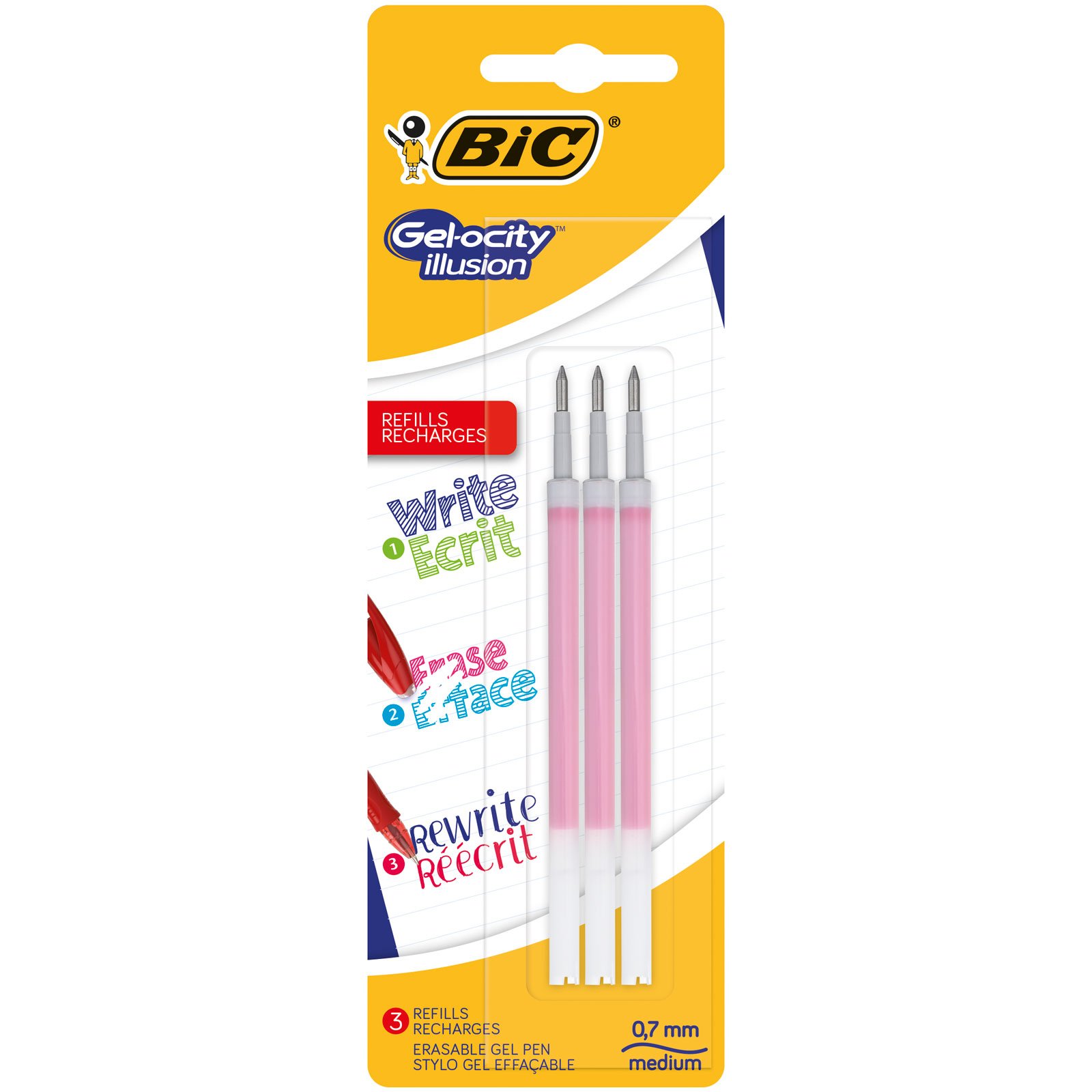 Bic 944023 Gel-ocity Illusion Erasable Gel Pen Refills - Red (Pack of 3)