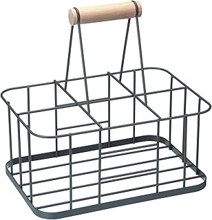 KitchenCraft Living Nostalgia Metalldraht Milchflaschenkorb/Weinflaschenträger, Behälter Halter für 6 Glasmilchflaschen, 29 x 20 x 13 cm – Grau