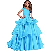 Sejanu One Shoulder Pageant Dresses for Girls Tiered Organza Flower Girl Dress for Wedding Birthday Party Ball Gown