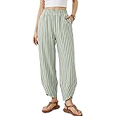 Athlisan Women's Wide Leg Striped Palazzo Pants Summer Elastic Waist Baggy Casual Lounge Trousers with Pockets