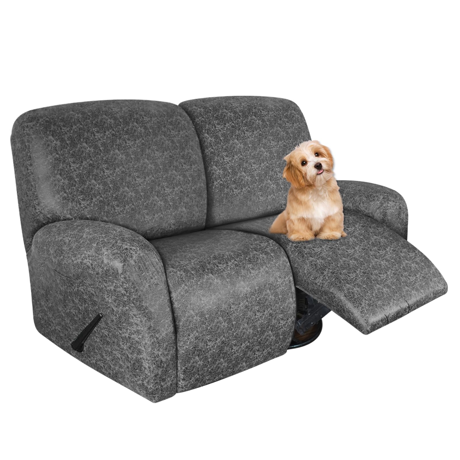 Photo 1 of ANARACHON Leather Look Loveseat Recliner Covers Stay in Place 6-Piece Recliner Sofa Slipcover 2 Seater Reclining Couch Cover Spandex Fabric Washable (2 Seater, Light Grey)