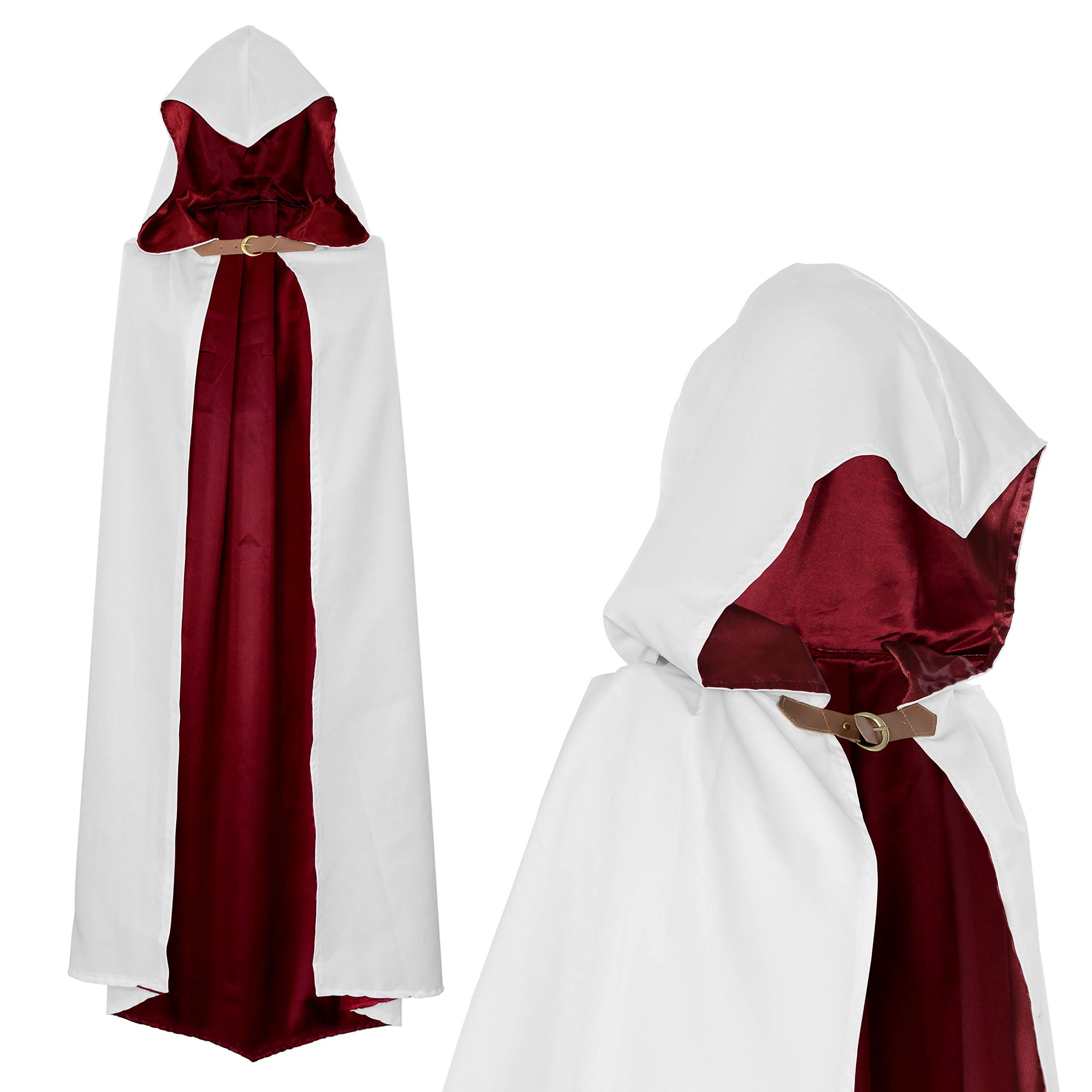 papapanda Cloak Cape with Hood for Warrior Assassin Costume White Red for Adults and Children (130cm) — image 1