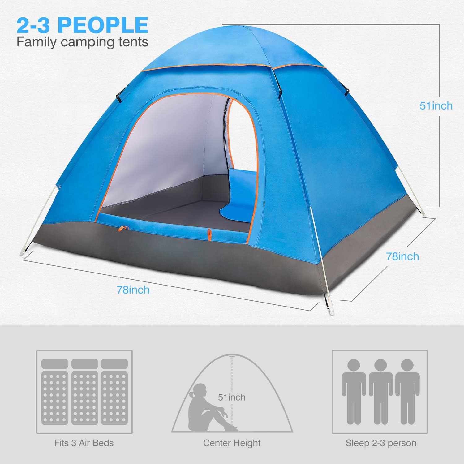 Amagoing 2 3 Person Tents For Camping Automatic Pop Up Waterproof Tent With Carry Bag For Backpacking Picnichikingfishingoutdoor Use