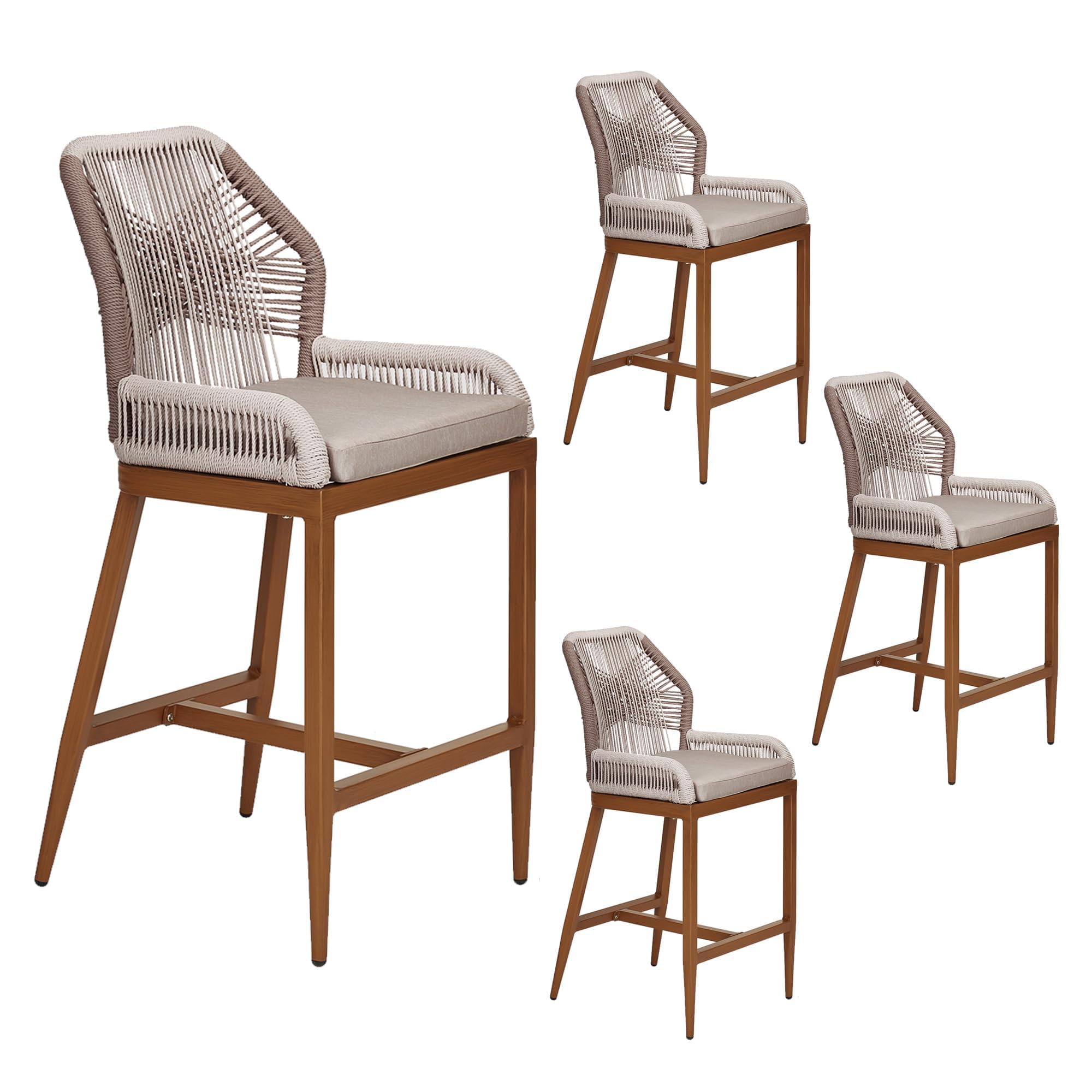 Photo 1 of ***MISSING 2 CHAIRS*** 
PeacefulHues Counter Tall Height Bar Stools Set of 4, 24.8" H Rattan Bar Stools, Home Back Dining Chair, Modern Patio Bistro with Backrest and Arm,Light Brown