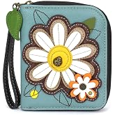 CHALA Zip Around Wallet, Wristlet, 8 Credit Card Slots, Sturdy Pu Leather - Daisy - blue