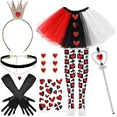 GANSHAYA 8 Pcs Queen Costume Include Crown Headband,Tutu Skirt,Socks,Gloves,Earrings,Wand and Stickers for Women Halloween Party Dress Up