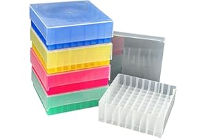 LUERFLEX 81 Well Cryobox Micro Centrifuge Tube Cryogenic Storage Box with Associated Color Lids Pack of 5