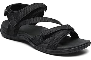 MEGNYA Womens Lightweight Cushion Sandals for Walking, Summer Outside Hiking Sandals with Adjustable Hook and Loop Straps
