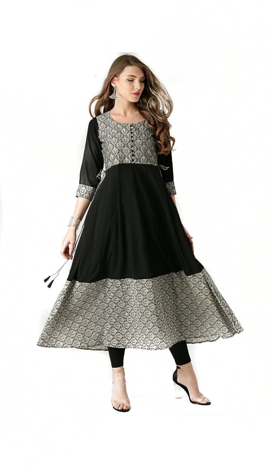 anjushree choice women's cotton stitched anarkali kurti (black_xxl)