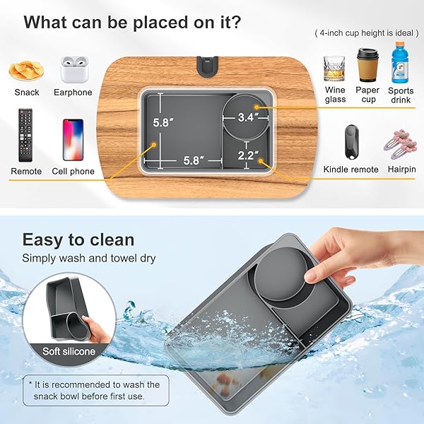 ERGONOV TABLET PILLOW STAND FOR LAP USE,ADJUSTABLE IPAD HOLDER WITH SNACK BOWL,360° ROTATING CLIP FOR 4.7-13″ KINDLE,PHONE,TABLET.IDEAL FOR HANDS-FREE READING AND RELAXATION ON BED,COUCH,RECLINER,GRAY