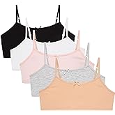 Rene Rofe Girls Training Bras - 5 Pack Soft Stretch Cotton Bra, Cami Style Girls Underwear with Adjustable Straps (7-14)