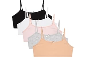 Rene Rofe Girls' Training Bras – 5 Pack Cotton Stretch Girls Cami Bralettes - Spaghetti Strap Training Bra for Girls (7-14)