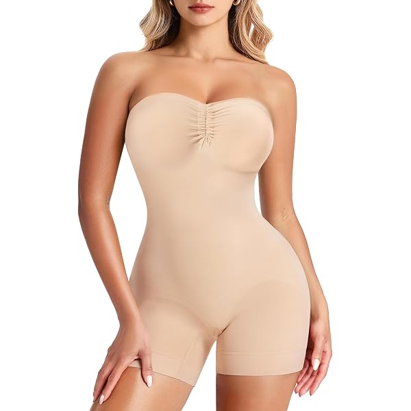 shapewear for halter neck dress Nebility Strapless Bodysuit – Tummy Control Full Body Shaper With Adjustable Bow & Strapless Shapewear Bodysuit Women Fuchsia Dresses