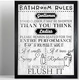 Biufo Bathroom Rules Wall Decor, Framed Bathroom Quotes Wall Art, Canvas Print Poster Toilet Restroom Decor (8"x10")