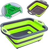 Collapsible Cutting Board 3-in-1 – Multifunctional Foldable Silicone Board with Washing Basket, Colander & Peeler, Perfect for BBQ, Picnic, and Camping| Green
