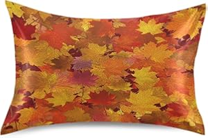 HOYYU Fall Maple Leaves Satin Pillowcase Silk Pillow Cases for Hair and Skin Autumn Leaf Slipping Body Pillow Cover with Envelope Closur King Size 20x40 Pillowcase Decor for Kids Girls Boys Women Men