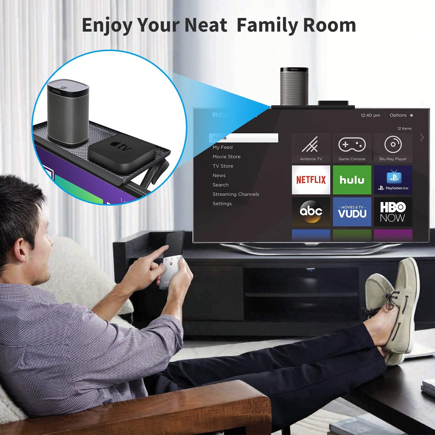 TV/PC Top Shelf Mount, Adjustable Monitor Top Shelf Wide Platform Screen Storage Bracket, TV Mounted Shelf for Routers, Cable Boxes, Games Consoles, DVD Player, Remote, TV Accessories 11.8 x 4.7 Inch: Office Products