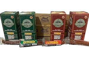 Hot & Mild 72g Jumbo Smoked Sausage Bulk Box, 2x Hot / 2x Mild Caddies of Meat Snacks by Great Canadian Meat, Meat Stick Snac