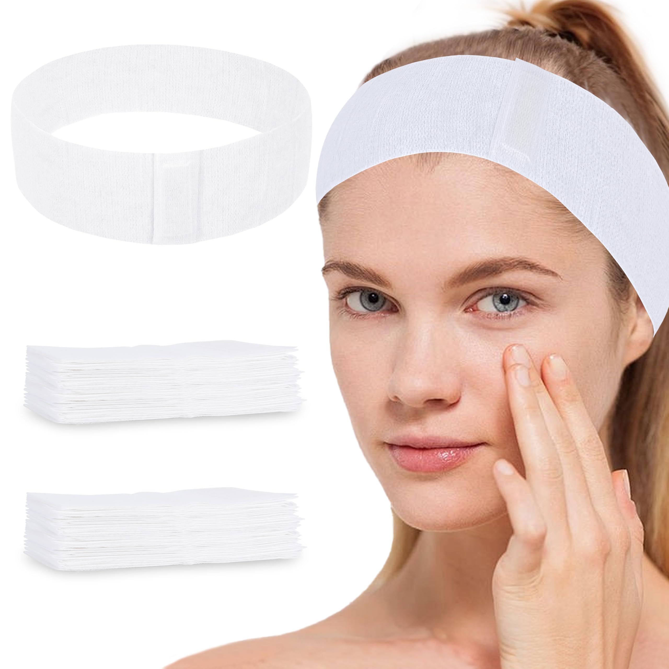 BREENHILL 100 Count Disposable Spa Facial Headbands with Convenient Closure,Stretch Facial Headwraps Soft for Facials Skincare Spa