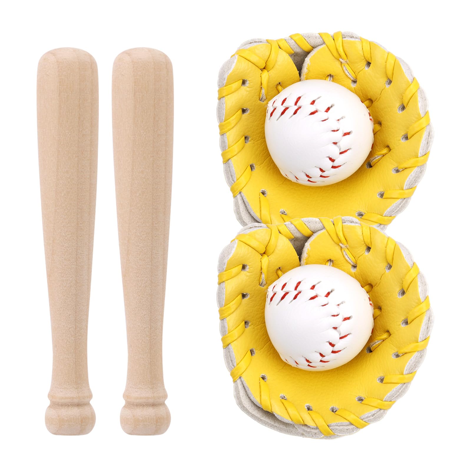 Mini Baseball Set, Miniature Baseball Bats Gloves & Balls Kit for Cake Topper Sports Decor Desktop Decorations Photography Prop Dollhouse Accessories for Kid Childrens Childs Toddler Baby (Yellow)