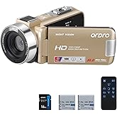 ORDRO Video Camera Camcorder 1080P 30FPS Digital Camera, IR Night Vision Vlogging Kids Video Camera for Beginners YouTube, 3.0'' IPS Screen 18X Zoom Camcorder with 16G Card, 2 Batteries
