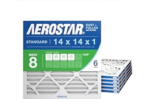 Aerostar 14x14x1 MERV 8 Air Filter, 6 Count, ACTUAL SIZE (13.75 x 13.75 x 0.75), HVAC, Air Conditioning & Furnace Filter Captures Dust, Lint & Pollen (MPR 600 / FPR 5), Made in USA
