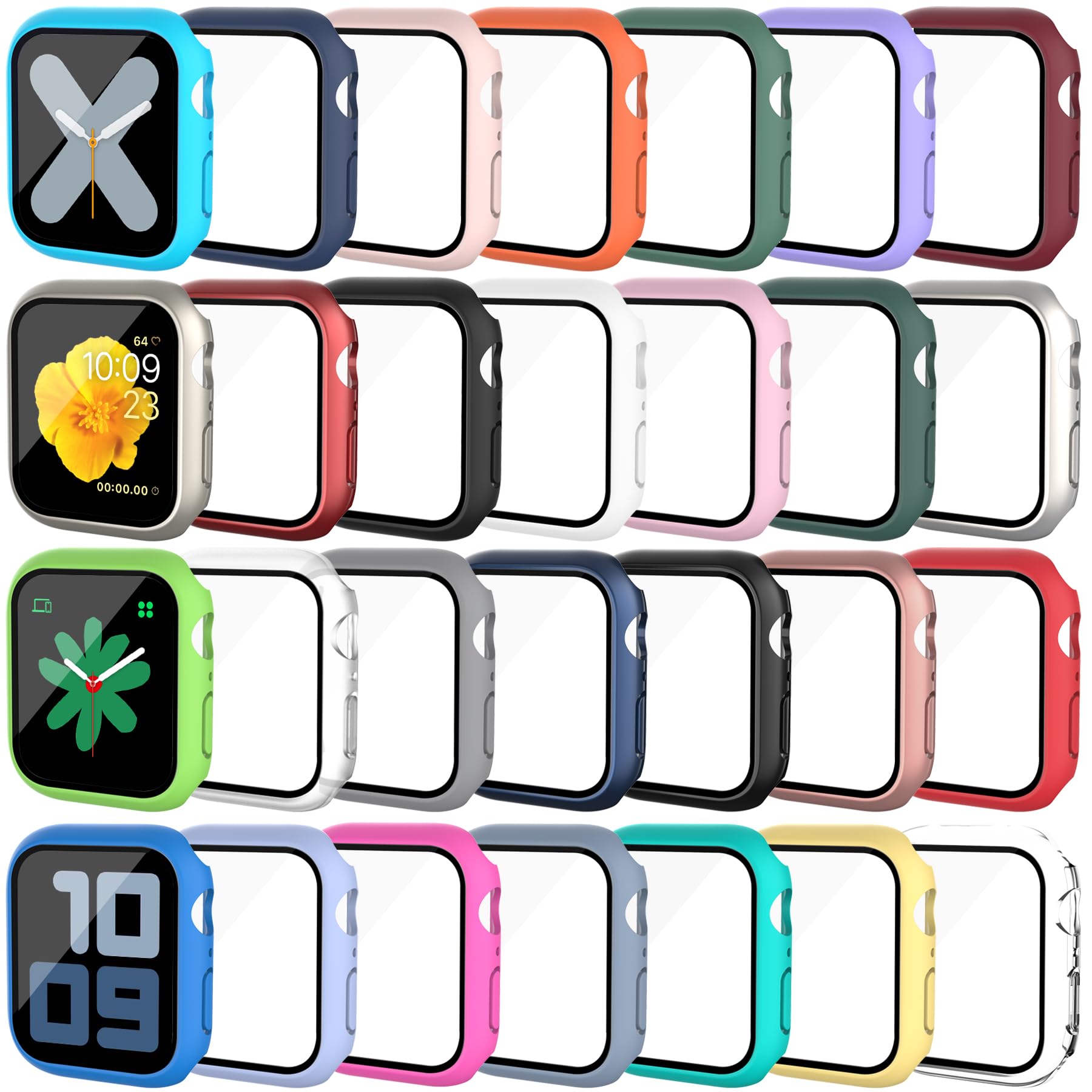 Tiorecime 28 Pack Case for Apple Watch Series 9/8/7 41mm with Tempered Glass Screen Protector, Shockproof Hard PC Protective Cover, All-Around Bumper Compatible with iWatch S9 S8 S7 41mm