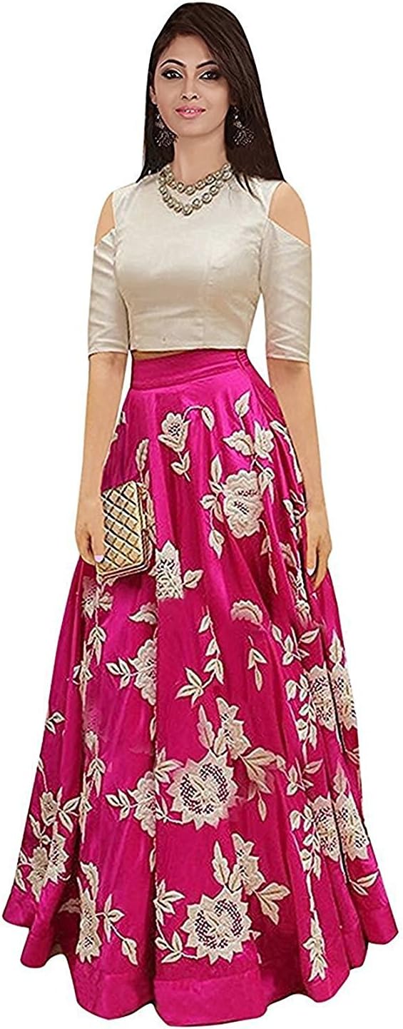 D FASHION GALLERY Women's Tapetta Silk Lengha Choli (Pink, Free Size)