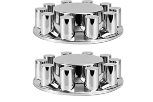 Wehymne 2 Front Cylinder Axle Wheel Covers - Front Axle Hub Covers with 33mm Thread-On Chrome Lug Nut Covers for Semi Truck