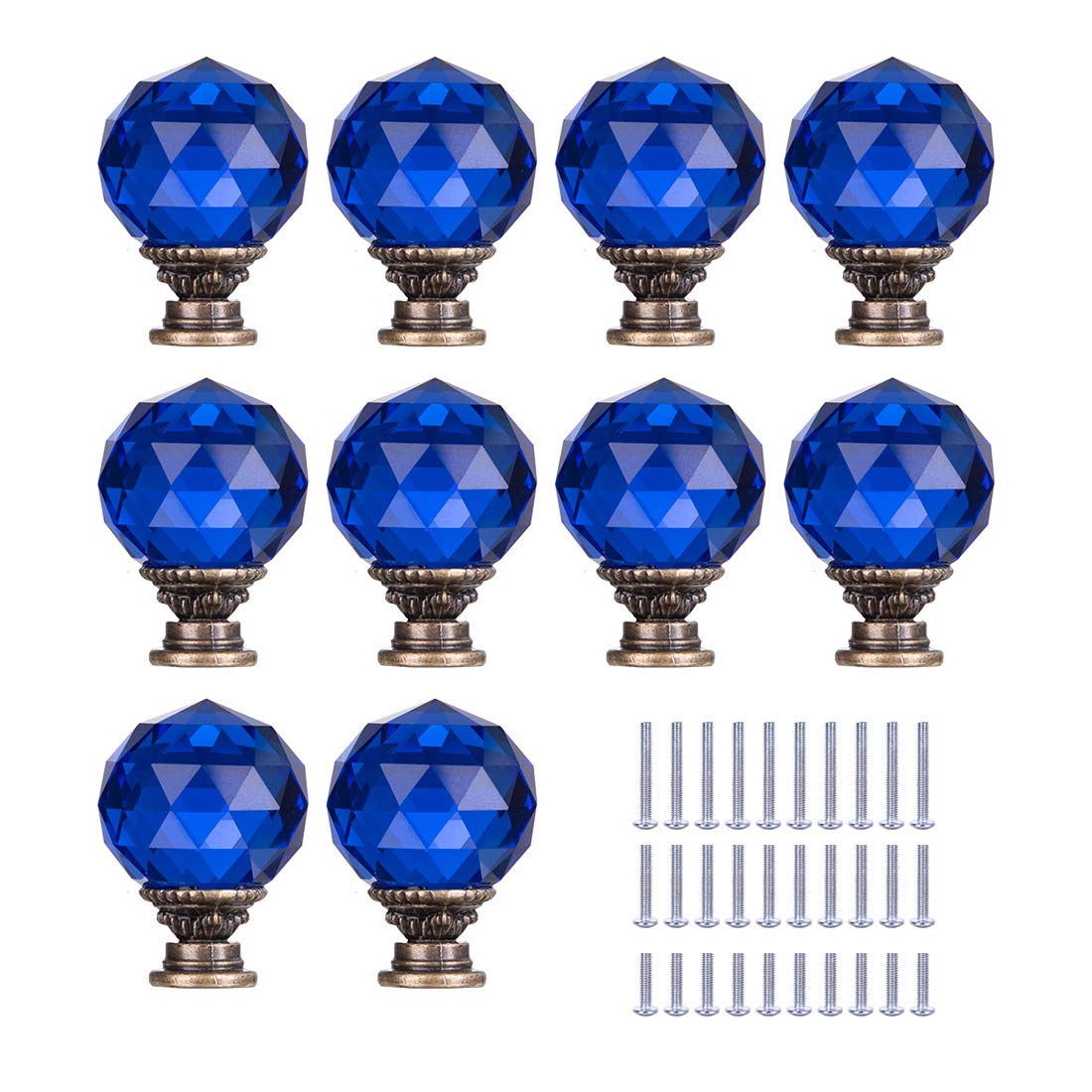 C&Z 10pcs 30mm Ancient Bronze Crystal Knobs Cupboard Cabinet Handle Drawer Pull with Screw for Kitchen Office Chest Dresser Bathroom Bedroom Wardrobe Shiny Facet Ball Blue