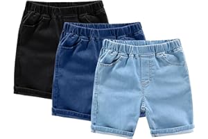 Toddler Pull On Chambray Shorts Boys Girls Roll Up Hem Denim Shorts Elastic Waist Midi Jeans Pants Baby Summer Clothes