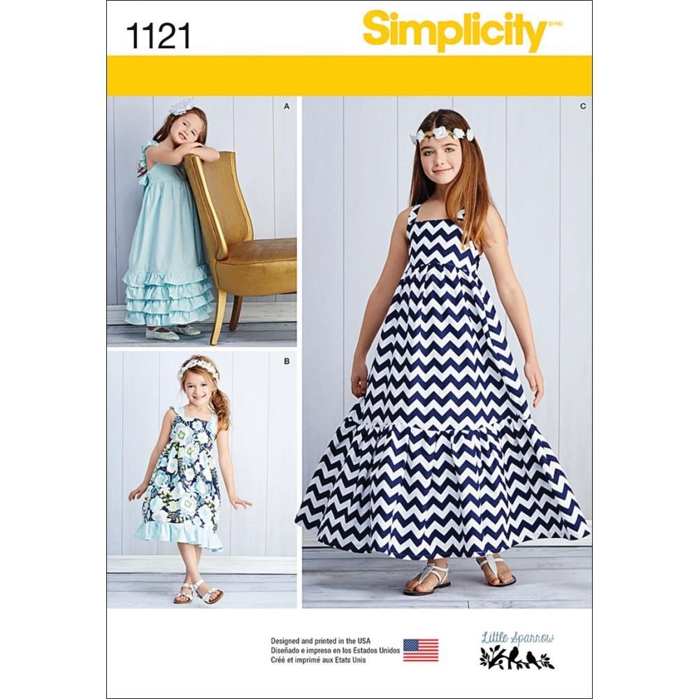 Simplicity 1121Child's and Girls' Pullover Dresses, Paper, White, HH (3-4-5-6)