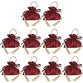 PATIKIL Velvet Gift Drawstring Bags 6 x 5.5 Inch, 10Pcs Velvet Pouches Wedding Candy Bags with Tassels for Jewelry Party Favor, Wine Red Gold