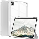 ZKTUYU Case for iPad Pro 12.9 Inch (6th/5th/4th/3rd Generation 2022/2021/2020/2018) with Pencil Holder, Clear Transparent Back Shell Slim Stand Shockproof Tablet Cover, Auto Wake/Sleep, Gray