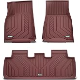 YHTAUTO Floor Mats Compatible with Tesla Model Y 2025-2020 (5-Seat Not for Juniper), All Weather TPE Car Carpet Liners, Anti-Slip Waterproof, Automatic Mats, 1st & 2nd Row, Set of 3, Red
