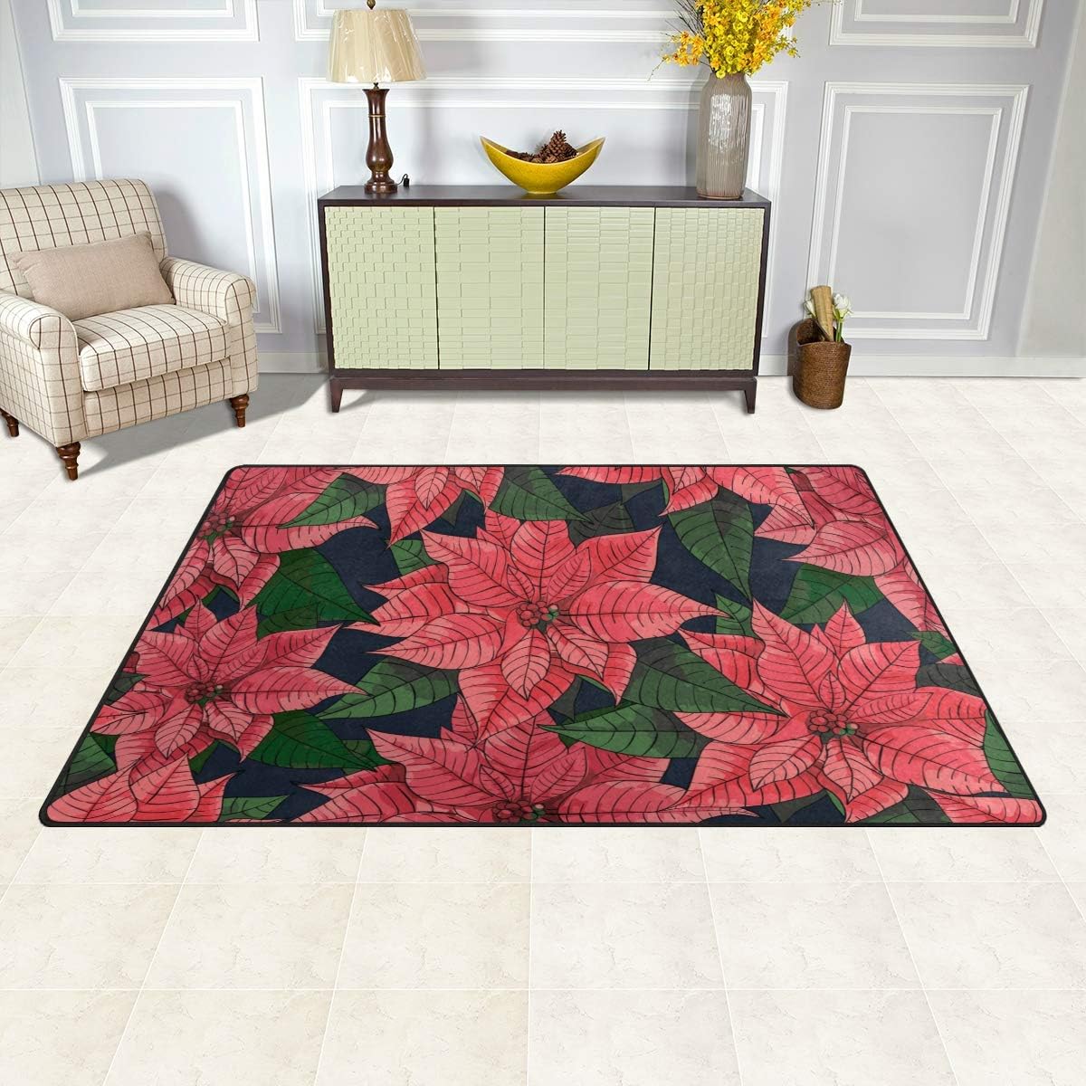 Christmas Rugs 3x5 Poinsettia Rugs, Small Rugs for Living