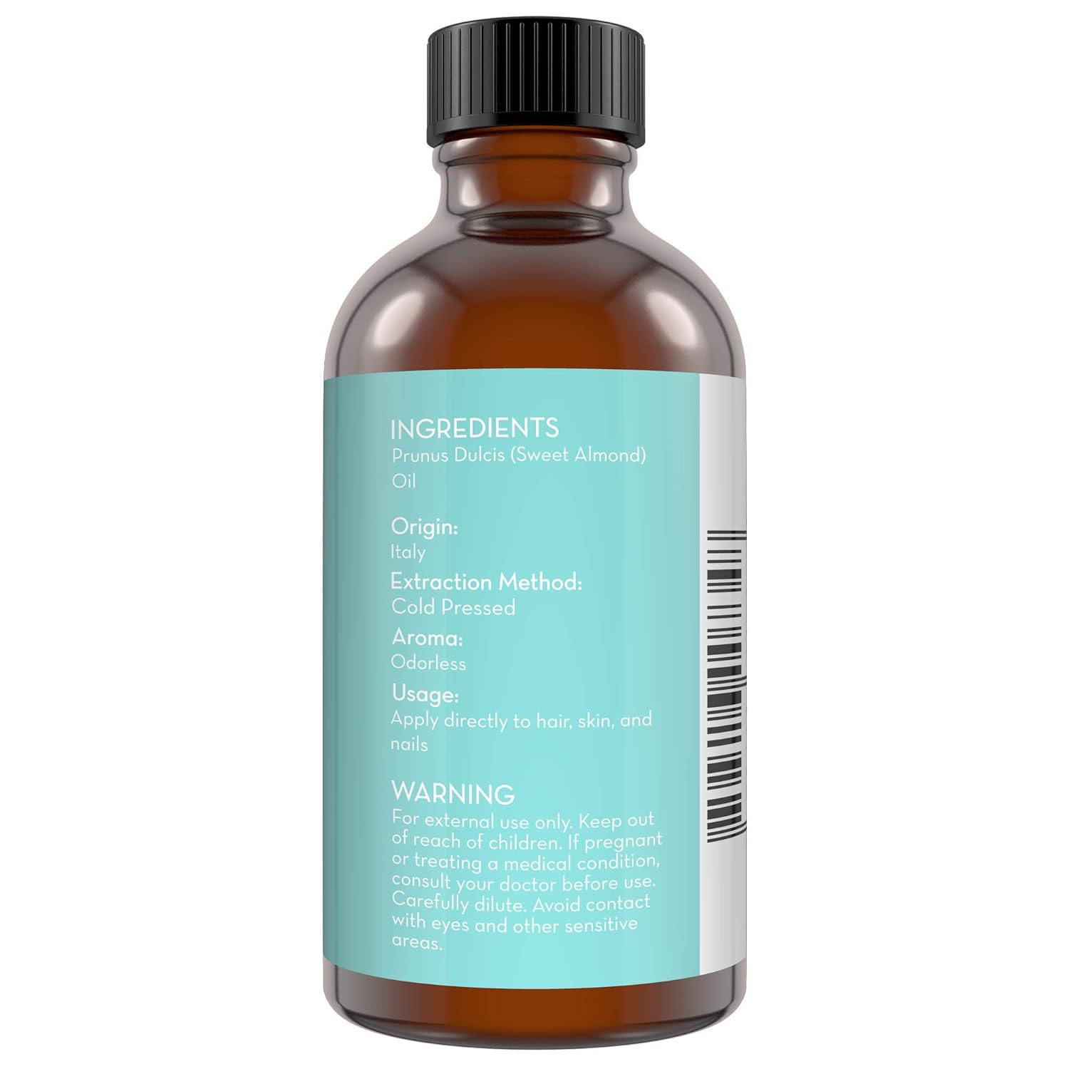 Sweet Almond Oil, 4 fl oz - Cold Pressed and 100% Pure - for Hair, Skin, Nails, Therapeutic Massage, Carrier Oil - by Pure Body Naturals: Beauty