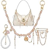 BELICEY Gold Purse Charms Chain Pink Heart Purse Chains for Handbags Elegant Keychain Star Charm Safety Pin Bag Accessories Strap Extender for Wallet Crossbody Shoulder Bags