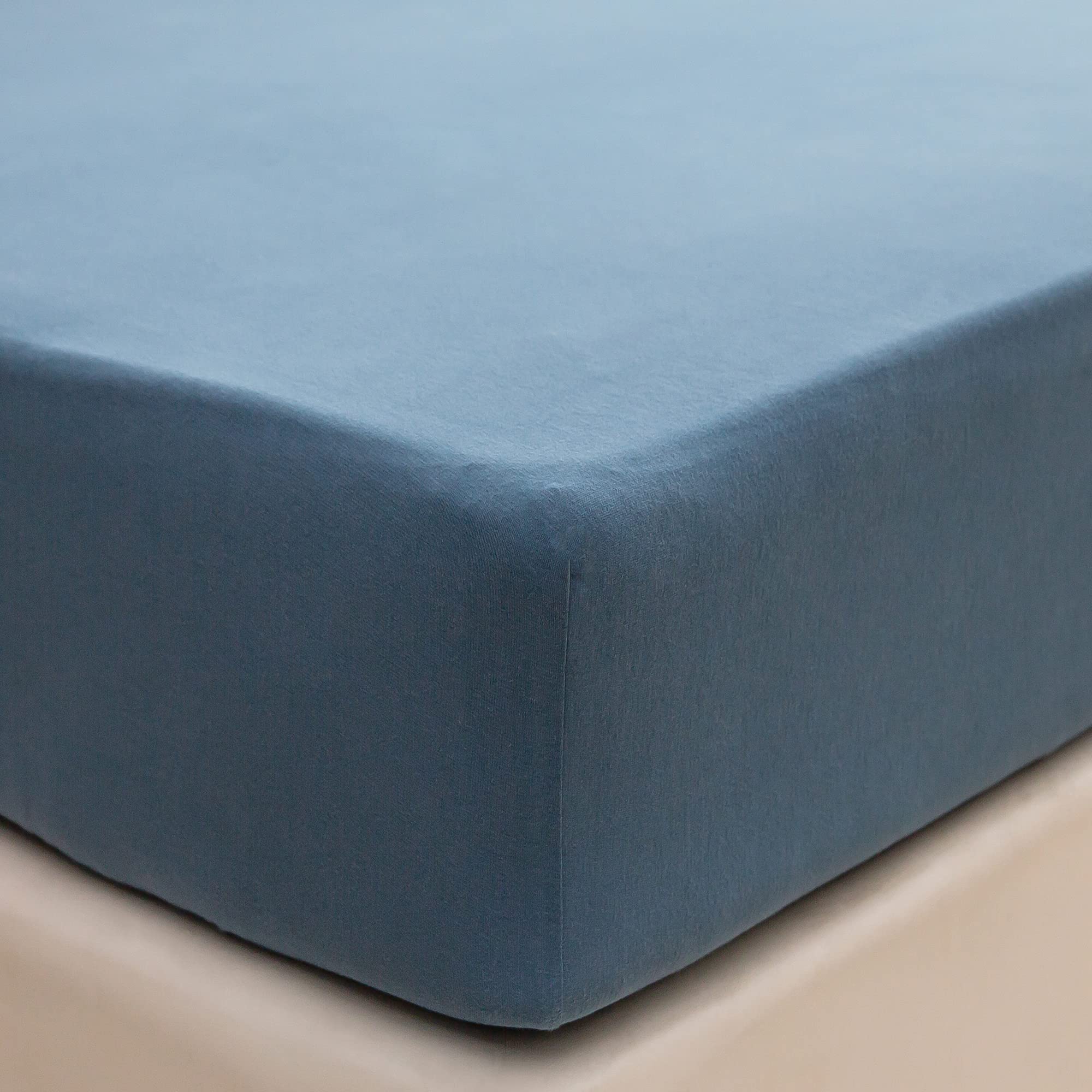 Photo 1 of PURE ERA Jersey Knit Cotton Fitted Bottom Sheet ONLY (No Flat Sheet or Shams) Deep Pocket Up to 15" to 20" Ultra Soft Comfy Breathable Cerulean Blue Queen