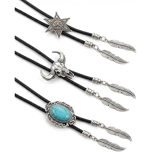 NoctisNest Western Bolo Tie for Men - Bolo Ties Necklace with Cow Skull Star for Cowboy Accessories, Vintage Leather Turquois