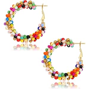 TURANDOSS Gold Chunky Colorful Beaded Earrings for Women Girls | Hypoallergenic,14K Gold Plated, Boho Colorful Beaded Flower