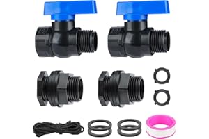 VYH PVC Rain Barrel Spigot Kit 3/4" GHT Garden Diverter Kit With Bulkhead Fitting Garden Hose Faucet Thread Ball Valve for Water Adapter Tanks, Aquariums Rain Barrel Diverter Kit （2 Pack）