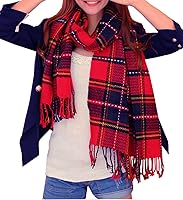 Wander Agio Women's Fashion Long Shawl Big Grid Winter Warm Lattice Large Scarf