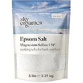 Sky Organics - Epsom Salt Bath Soak, 5 lbs - Magnesium Sulfate USP - 100% Pure, Medium Grain - Unscented - Soaking Bath Salts